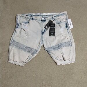 Reason Men's Faded Blue Ripped Jean Shorts